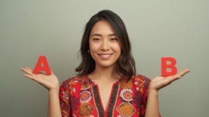 Aにするか、Bにするか悩む女性