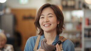 サロン経営が順調になって喜んでいる40代女性