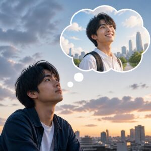 望ましい自分を想像してい男性の様子