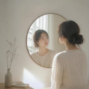 鏡を見ている女性